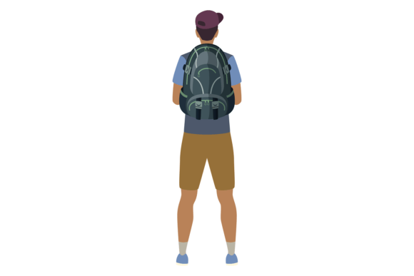 Boy with Backpack Rear View. School Teen Graphics