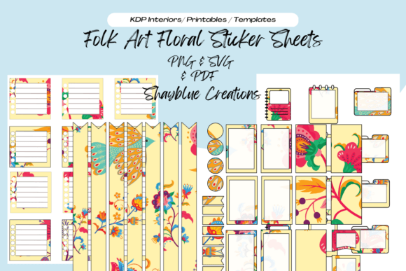 Floral Folk Art Planner Sticker Sheets: Graphics & Print Templates