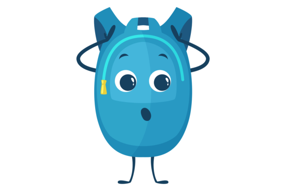 Funny Face Backpack. Blue Cartoon School Graphics