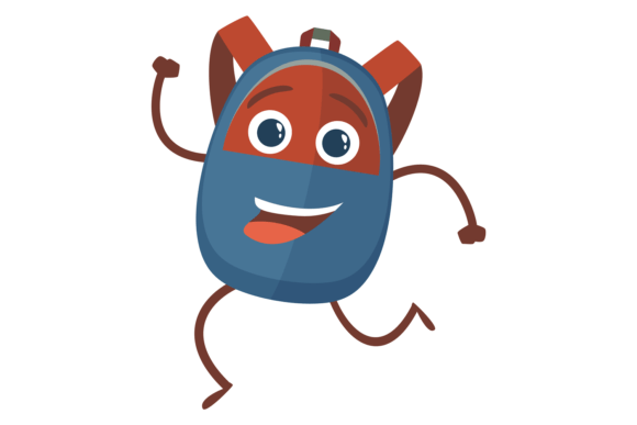 Happy Running Backpack. Cartoon Cheerful