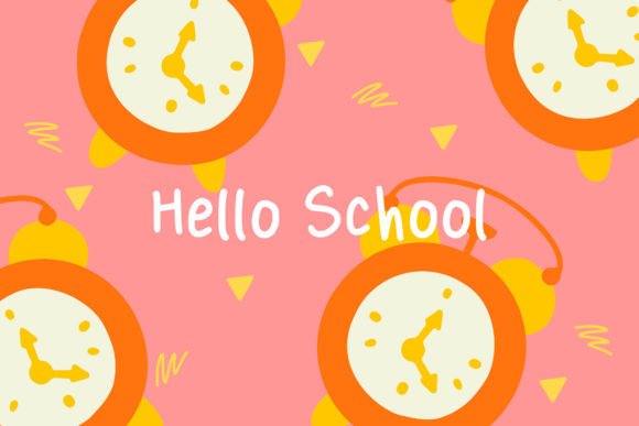 Pink Alarm Clock Hello School Background Graphics