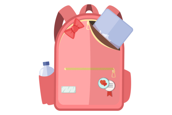 Pink Student Backpack. Cartoon School Ba Graphics